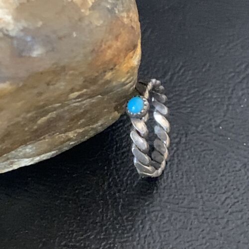 Navajo Blue Turquoise Old Pawn Ring | Sterling Silver | Sz 2.5 | Authentic Native American Handmade | 13175