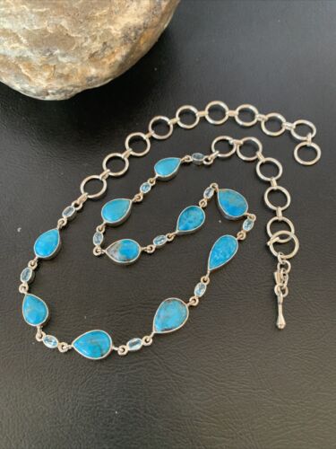 Native American Blue Turquoise Topaz Necklace | Sterling Silver | 20" | Multi-Stone | 10515 - Masha USA
