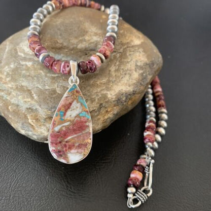 Native American Navajo Purple Spiny Oyster Pendant Necklace | Sterling Silver | 11901