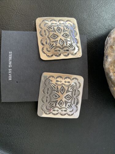 Navajo Sterling Silver Stamped Earrings | Authentic Native American Handmade | 1670
