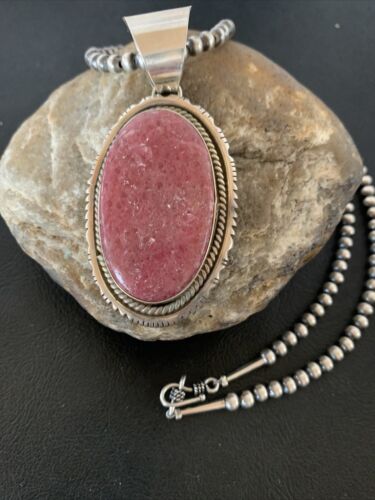 Native American Red Ruby Pendant Necklace | Sterling Silver | Handmade | 3" | 02186