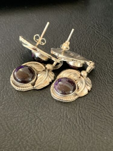 Navajo Purple Sugilite Post Dangle Earrings | Sterling Silver | Authentic Native American Handmade | 1594