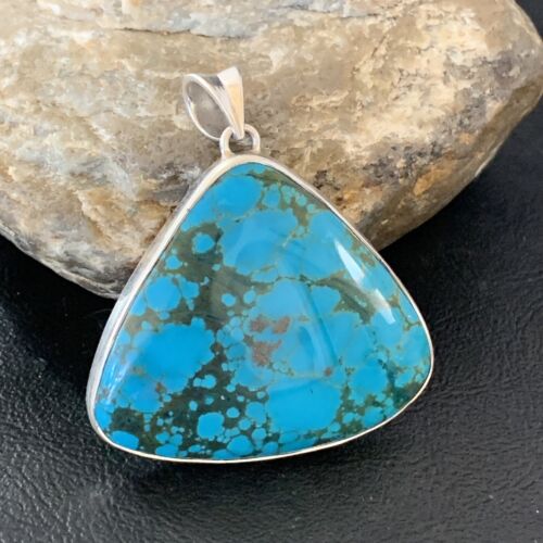 Navajo Men's Pendant | Sterling Silver Spiderweb Turquoise | 2" | Authentic Native American Handmade | 10750
