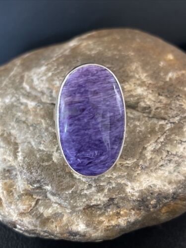 Womens Oval Navajo Sterling Silver Purple Charoite Ring Sz 8 10568 Adjustable