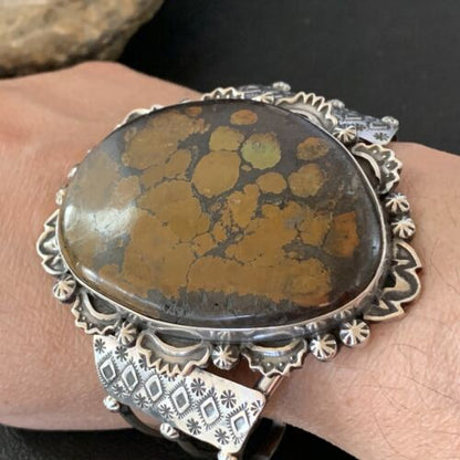 Navajo Green Turquoise Cuff Bracelet | Sterling Silver | Authentic Native American Handmade | 2048