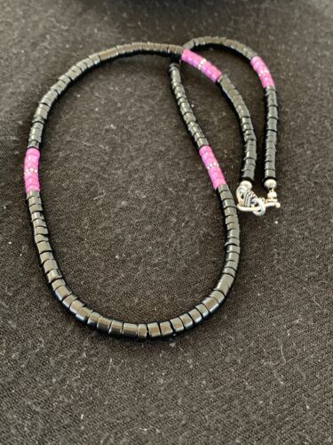 Native American Sugilite Heishi Onyx Necklace for Men | Sterling Silver | 19" | 8822