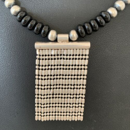 Women's Black Onyx Sterling Silver Pendant Necklace | Southwestern Jewelry | 18" | 02148