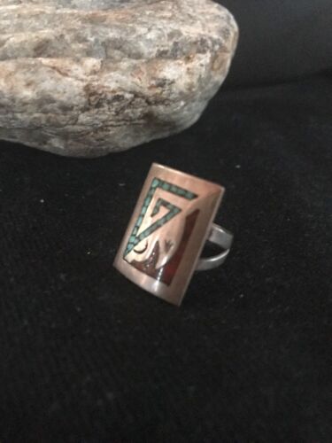 Navajo Kingman Turquoise Coral Ring | Sterling Silver | Sz 4 | Authentic Native American Handmade | 3628