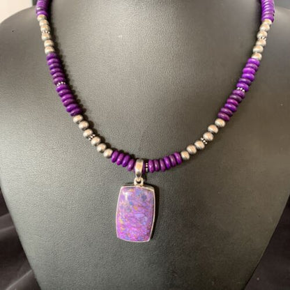 Navajo Pearls Purple Sugilite Mojave Turquoise Necklace | Sterling Silver | Authentic Native American Handmade | 13303