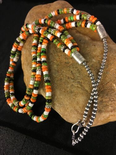 Native American Turquoise & Spiny Oyster Necklace | Sterling Silver | 8743