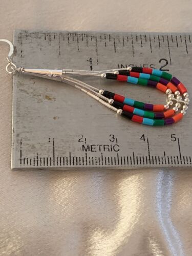 Handmade Liquid Silver Heishi Dangle Earrings | Turquoise Coral | Sterling Silver | 2" | 2001