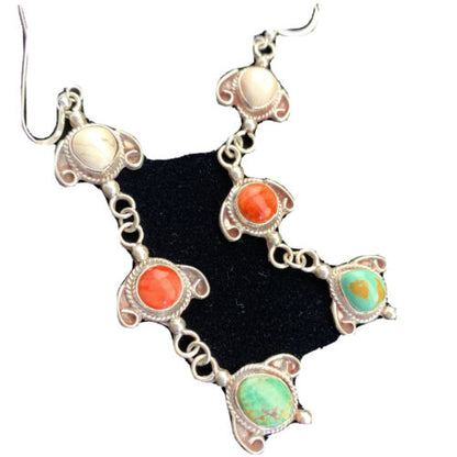 Navajo Spiny, Turquoise & Howlite Dangle Earrings | Sterling Silver | Authentic Native American Handmade | 01616