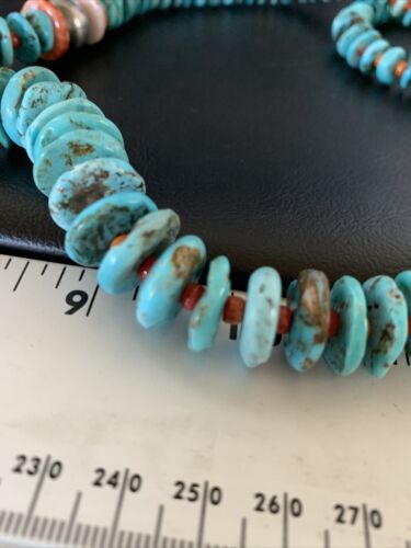 Navajo Natural Turquoise & Spiny Oyster Necklace | Sterling Silver | Authentic Native American | 32" | 13248