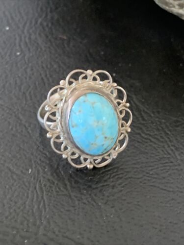 Southwestern Old Pawn Navajo Blue Turquoise Ring | Sterling Silver | Sz 5 | Authentic Native American Handmade | 10781