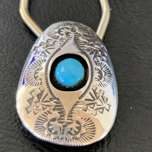 Men's Women's Navajo Turquoise Keyring | Sterling Silver | 2" | Authentic Native American Handmade | 11597