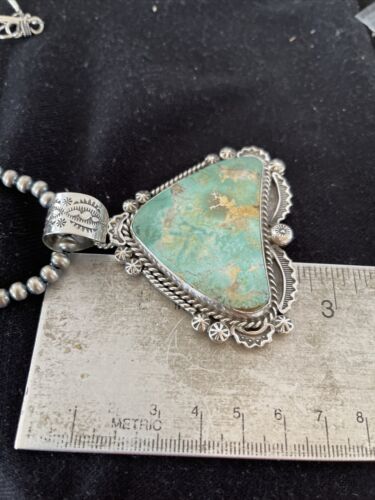 Navajo Royston Turquoise Pendant Necklace | Sterling Silver | Authentic Native American Handmade | 1368