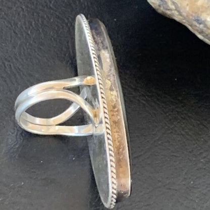 Native American Green Mother of Pearl Inlay Ring | Navajo Sterling Silver | Sz 7.5 | 12939