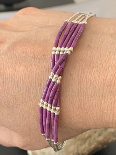 Navajo Purple Sugilite Heishi Bracelet | Sterling Silver | 8" | Authentic Native American Handmade | 2175