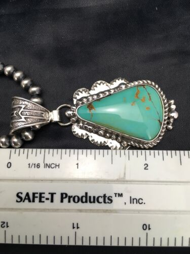 Men's Royston Turquoise Pendant | Sterling Silver Navajo Pearl Necklace | Authentic Native American Handmade | 2525