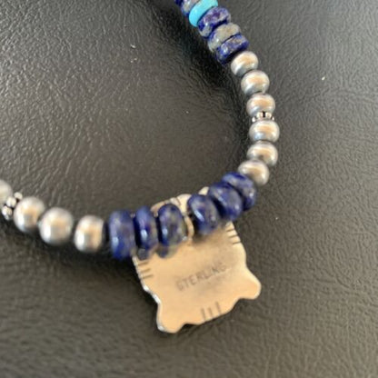 Navajo Men's Blue Lapis Turquoise Opal Inlay Pendant Necklace | Sterling Silver | 22" | 13358