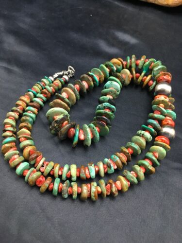 Navajo Green Turquoise Necklace | Sterling Silver | Authentic Native American | 28" Graduated | 3070