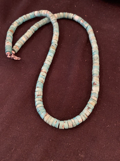 Navajo Turquoise Heishi Bead Necklace | 24" | Sterling Silver | Authentic Native American