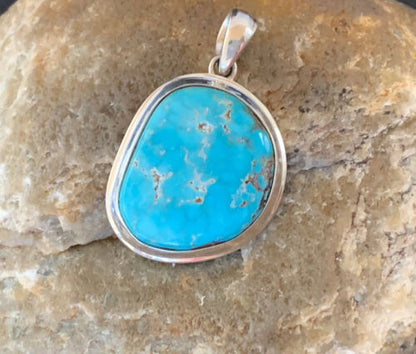 Navajo Blue Bisbee Turquoise Pendant | Sterling Silver | 1.5" | Authentic Native American Handmade | 1623