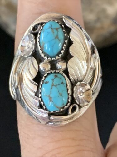 Navajo Kingman Turquoise Multi-Stone Ring | Authentic Native American Sterling Silver | Sz 10.5 | 14170