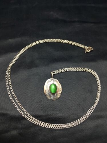 Navajo Green Turquoise Pendant Necklace | Sterling Silver | Native American Handmade | 19" | 8956