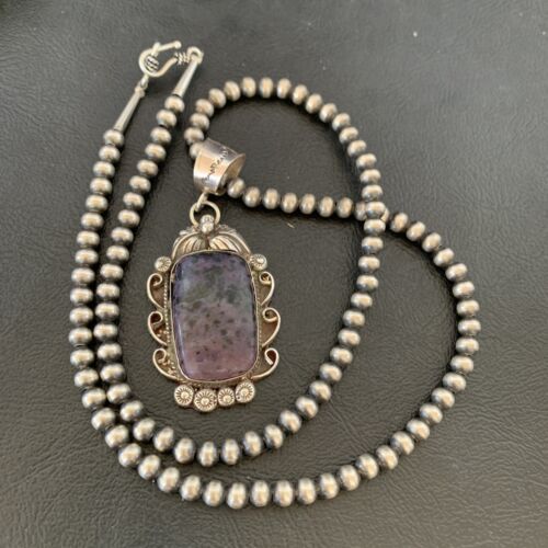 Navajo Pearls Purple Sugilite Necklace Pendant | Sterling Silver | Authentic Native American Handmade | 10912