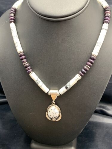 Navajo Purple Sugilite & Howlite Bead Necklace | Sterling Silver | Authentic Native American Handmade | 4606