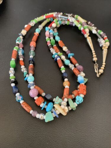 Native American Santo Domingo Pearl Mixed Bead Necklace | 3-Strand | 24" | 11989