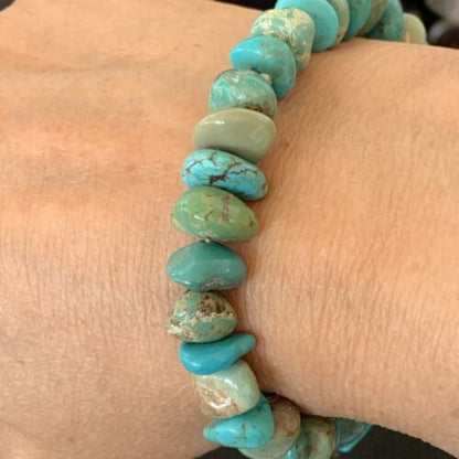 Men's Women's Stretch Bracelet | Blue Green Turquoise Stone | 7" | 11824