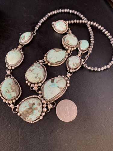 Navajo Blue Turquoise Lariat Necklace | Dry Creek Sterling Silver | 30" | Native American Handmade | 13773