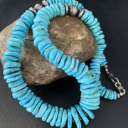 Navajo Blue Graduated Turquoise Necklace | Sterling Silver | Authentic Native American | 21" | 13975
