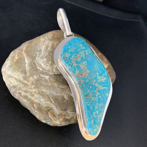Blue Kingman Turquoise Necklace | Sterling Silver | 4.5" Pendant | Authentic Native American Handmade | 13985