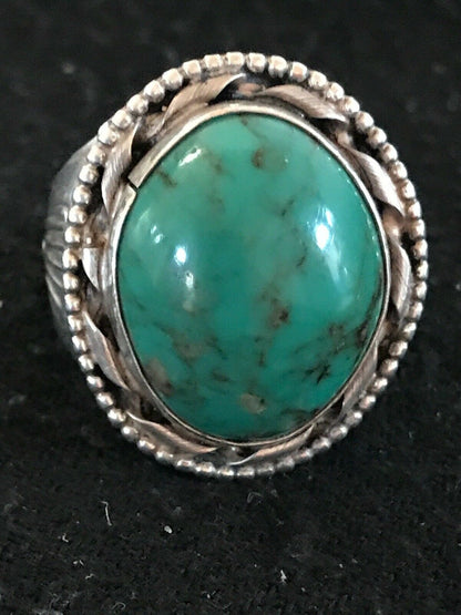 Vintage Navajo Sterling Silver Turquoise Ring | Sz 10.5 | Old Pawn | Blue | Native American Southwestern | 8641