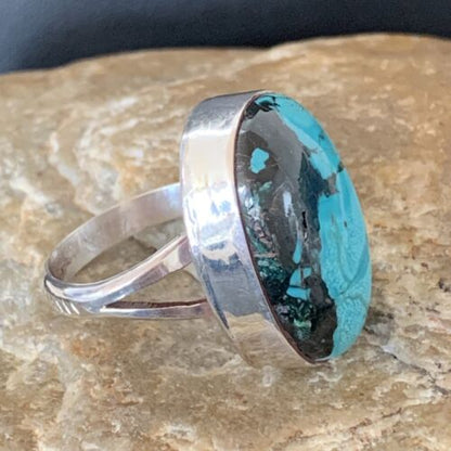 Navajo Blue Turquoise Ring | Sterling Silver | Sz 8 | Authentic Native American Handmade | 1825