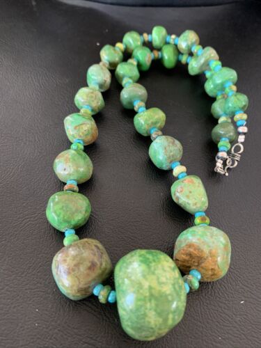 Authentic Navajo Chunky Blue-Green Turquoise Necklace | Sterling Silver | Native American Jewelry | 22"