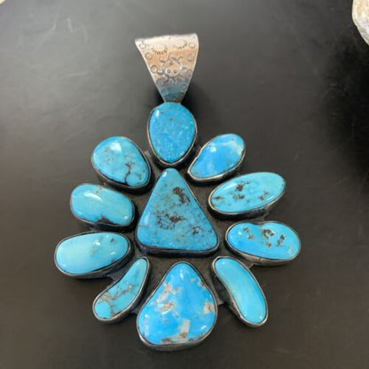 Navajo Pearls Kingman Turquoise Multi-Stone Pendant | Authentic Native American Sterling Silver | 11520