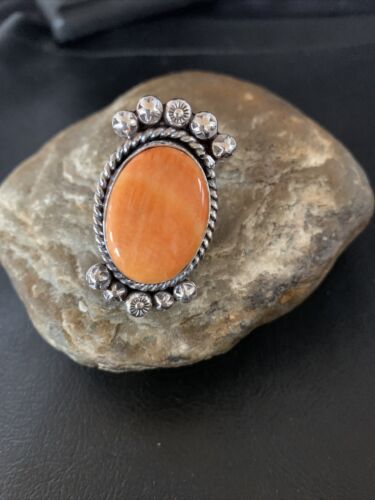 Native American Orange Spiny Oyster Navajo Ring | Sterling Silver | Sz 9 | 13280