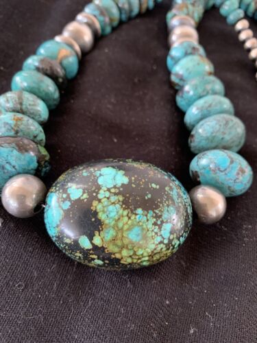 Navajo Pearl Graduated Sterling Silver Natural Blue Turquoise Necklace | Authentic Native American | 22" | 00706