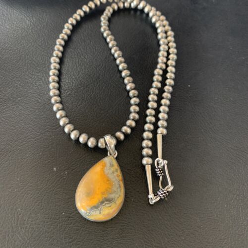 Navajo Bumblebee Jasper Pendant Necklace | Sterling Silver | Authentic Native American Handmade | 12730