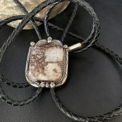 Navajo Wild Horse Turquoise Bolo Tie | Sterling Silver | Authentic Native American Handmade | 14113