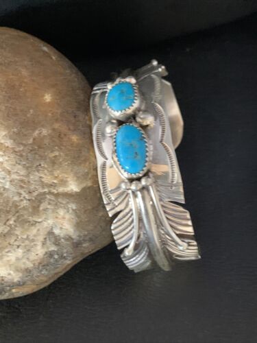 Native American Men's Blue Kingman Turquoise Cuff Bracelet | Sterling Silver | 14136