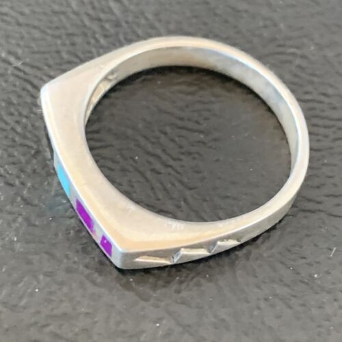 Navajo Blue Lapis Turquoise Purple Spiny Oyster Inlay Ring | Sz 7 | Authentic Native American Handmade | 11141