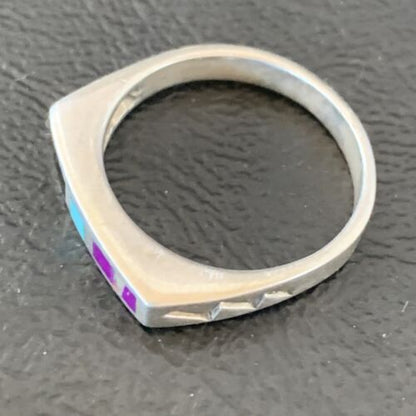 Navajo Blue Lapis Turquoise Purple Spiny Oyster Inlay Ring | Sz 7 | Authentic Native American Handmade | 11141