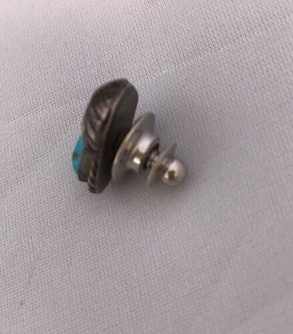 Native American Turquoise Feather Tie Tag Pin | Sterling Silver | Old Pawn | Ithaca | 8013