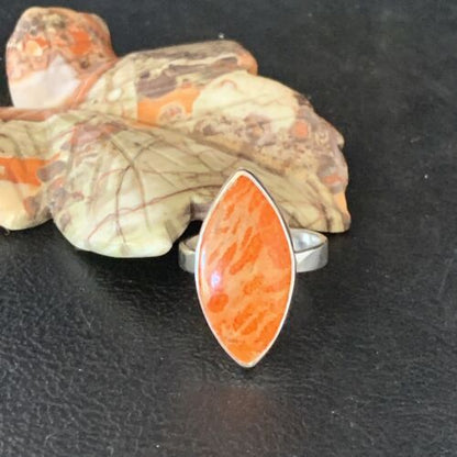Native American Women's Apple Coral Sponge Ring | Sterling Silver | Sz 8 | 14047