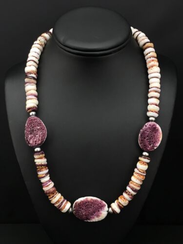 Navajo Purple Spiny Oyster Necklace | Sterling Silver | 21" | Authentic Native American Handmade | 4915